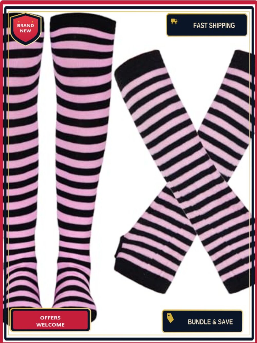 Striped Knee High Socks & Fingerless Arm Warmer Set
